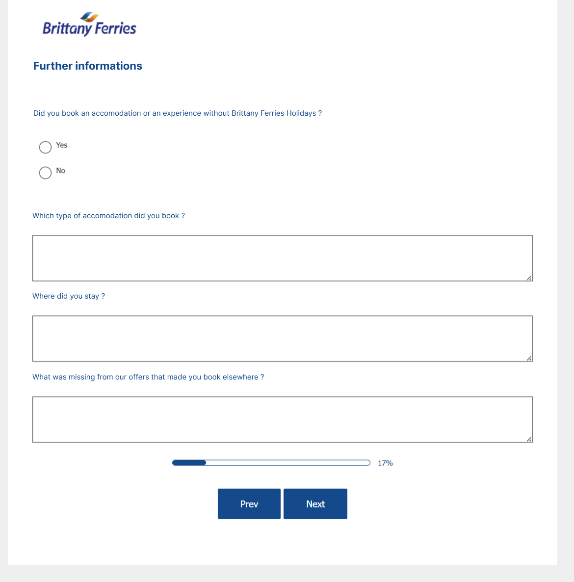 Nouvelle maquette du survey pour affiner nos offres